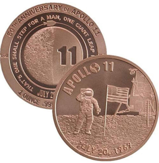 USA - 1 AVDP oz - Apollo 11 Moon Landing 50th Anniversary Copper Round
