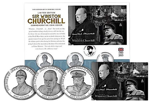 Guernsey – £5 - Portraits of a Leader – Churchill 50th Anniversary Coin Cover
