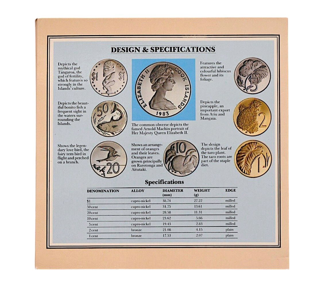 1983 Cook Islands - 1c, 2c, 5c, 10c, 20c, 50c & 1 Dollar - Uncirculated 7-Coin Collection