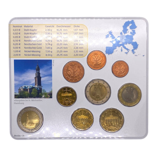 2008 Germany – 1 Cent to 2 Euro + Hamburg €2 Commemorative -  Euro Coin Set