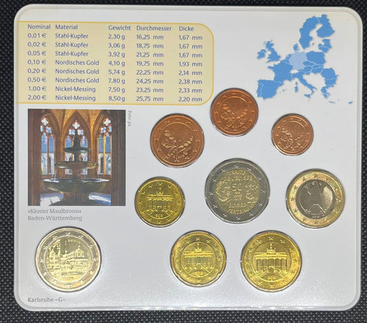 2013 Germany – 1 Cent to 2 Euro + Baden-Württemberg Commemorative €2 - Euro Coin Set