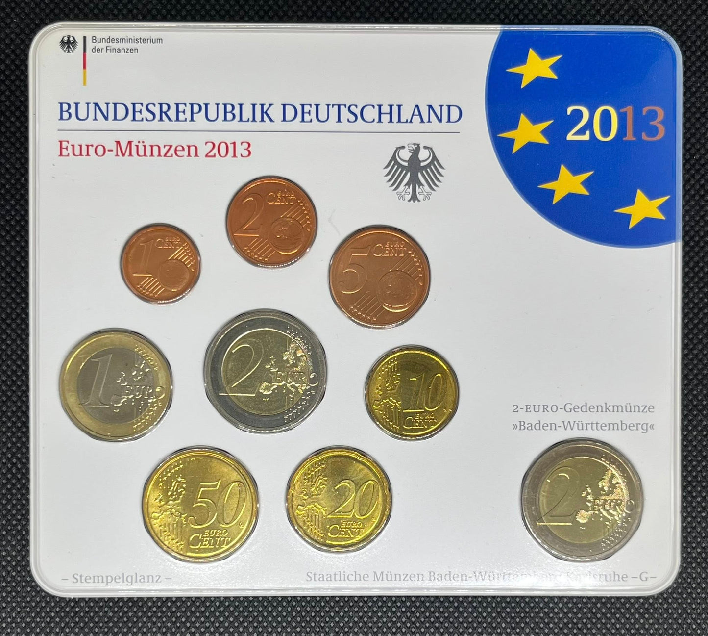2013 Germany – 1 Cent to 2 Euro + Baden-Württemberg Commemorative €2 - Euro Coin Set
