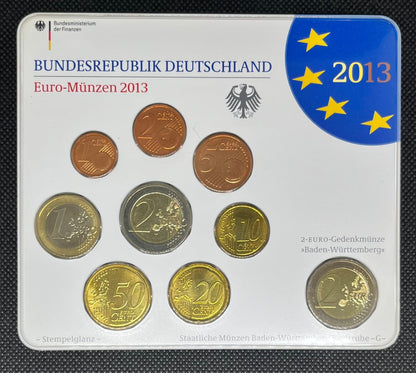 2013 Germany – 1 Cent to 2 Euro + Baden-Württemberg Commemorative €2 - Euro Coin Set
