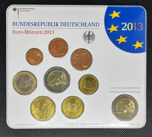2013 Germany – 1 Cent to 2 Euro + Baden-Württemberg Commemorative €2 - Euro Coin Set
