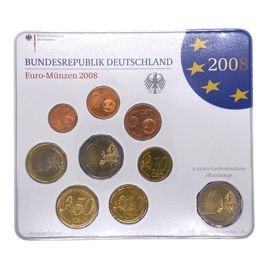 2008 Germany – 1 Cent to 2 Euro + Hamburg €2 Commemorative -  Euro Coin Set
