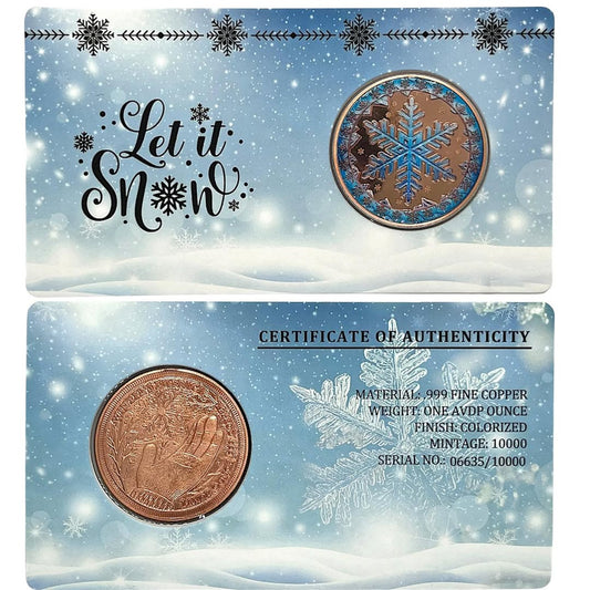1 AVDP Ounce - Let It Snow Snowflake Copper Round