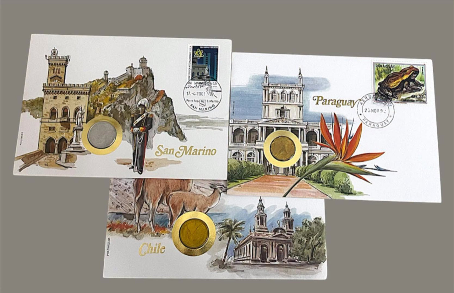 Multinational Coin Cover Set (Paraguay, San Marino and Chile)