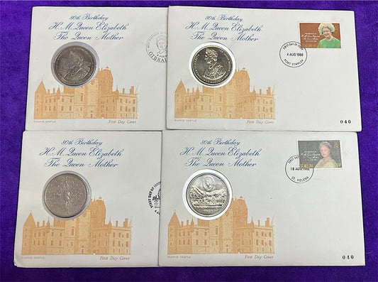 80th Birthday of H.M. Queen Elizabeth The Queen Mother – First Day Cover Collection (4 Covers)