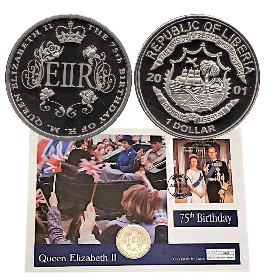 2001 Liberia - 1 Dollar - Queen Elizabeth II 75th Birthday FDC