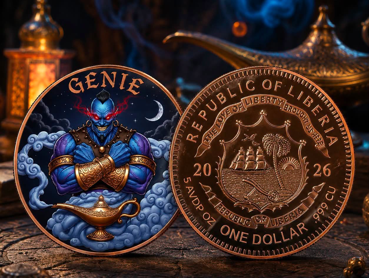 2026 Liberia – $1 - Genie – Colorized Copper Bullion Coin