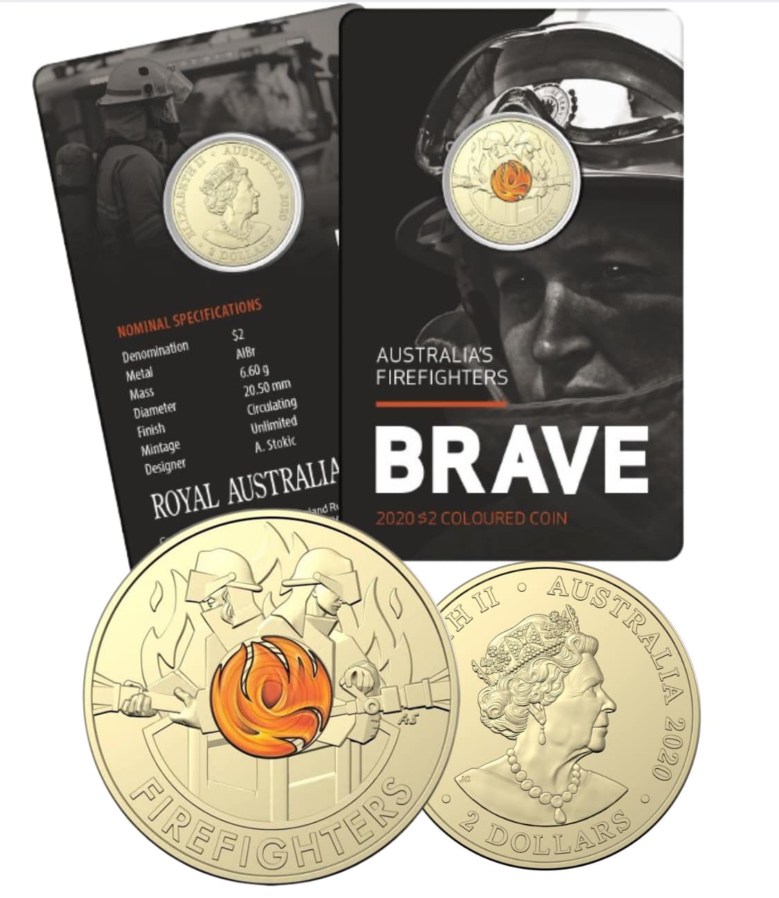 2020 - BRAVE Australia's Firefighters Colored Commemorative Coin in Original Royal Australian Mint Pack image 0
