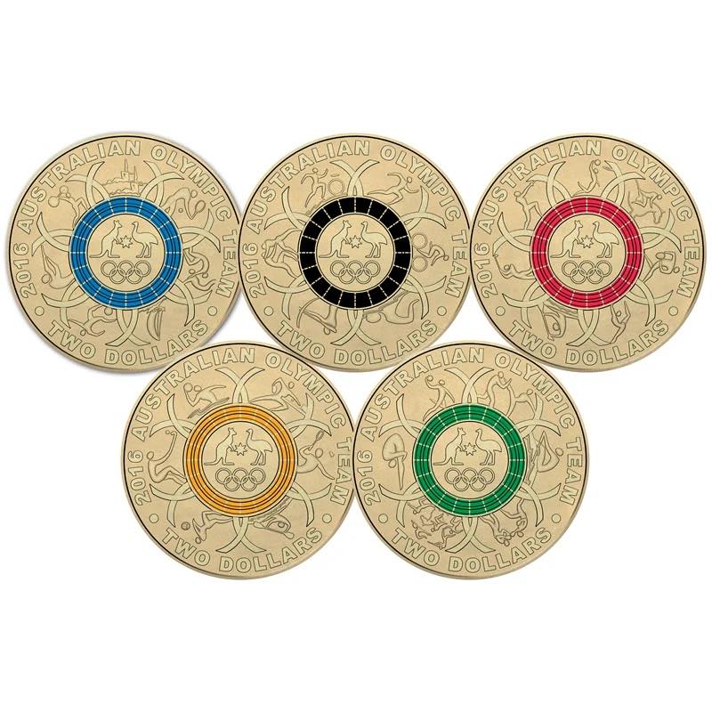 2016 - Australian Olympic Team - Cycling Cover - Five Colored Commemorative Coins Collection in Original Royal Australian Mint Pack image 1