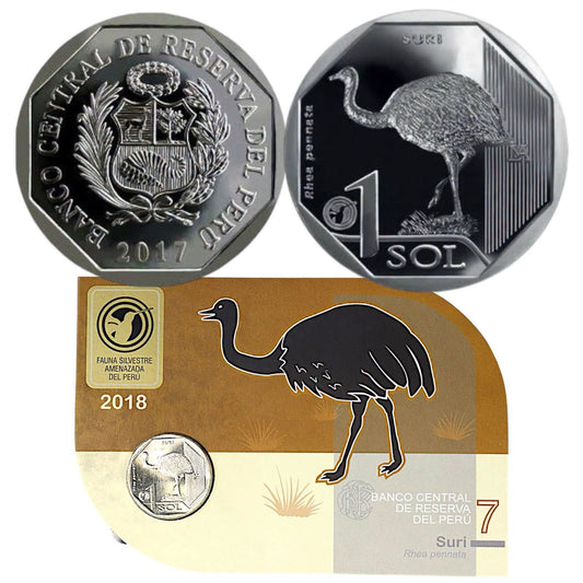 2018 Peru - 1 Sol - Lesser Rhea 07/10 – Endangered Wildlife of Peru Coin Card