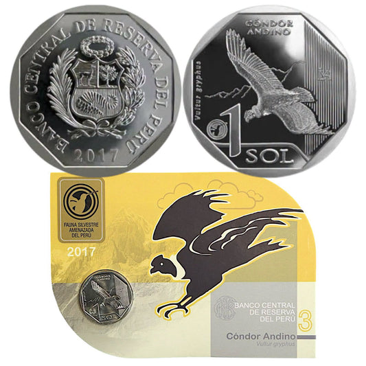 2017 Peru - 1 Sol - Andean Condor 03/10 – Endangered Wildlife of Peru Coin Card