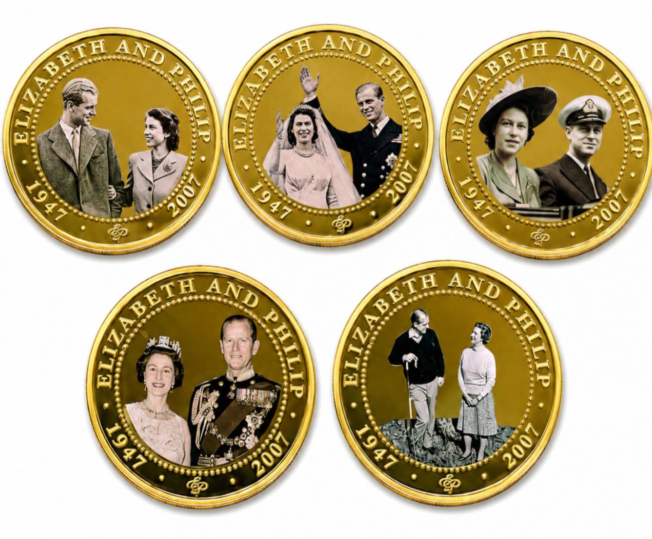 2007-2009 Cook Islands - Elizabeth II &amp; Prince Philip – Royal B/W Portrait Collection (Set of 5)