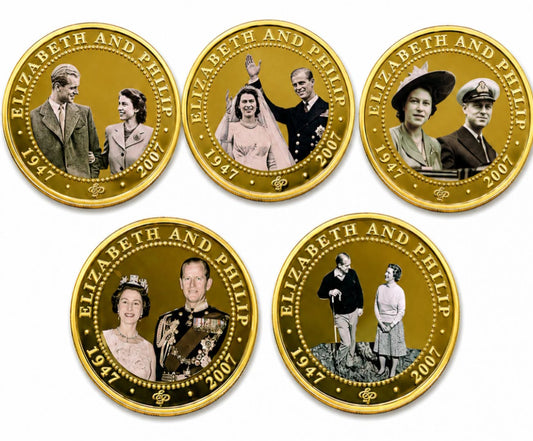 2007-2009 Cook Islands - Elizabeth II &amp; Prince Philip – Royal B/W Portrait Collection (Set of 5)