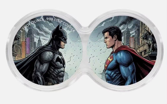 Batman vs Superman – 2 × 1 Troy oz Copper Rounds in Infinity Capsule