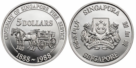 1988 Singapore - S$5 - Centenary of Singapore Fire Service