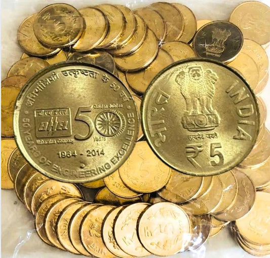 Rs 5 Golden Jubilee of BHEL 100 coin RBI Noida Mint Pack image 1