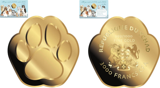 Chad - LOVE DOG Paw Shaped Commemorative Gold Coin in Card image 1