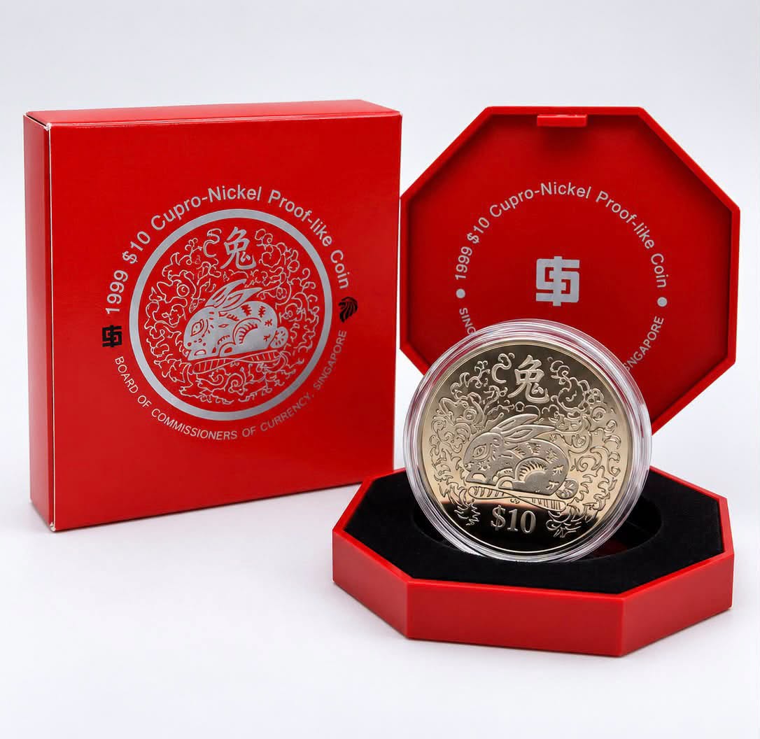 1999 Singapore - S$10 - Lunar Rabbit – Series I Cupro-Nickel Coin