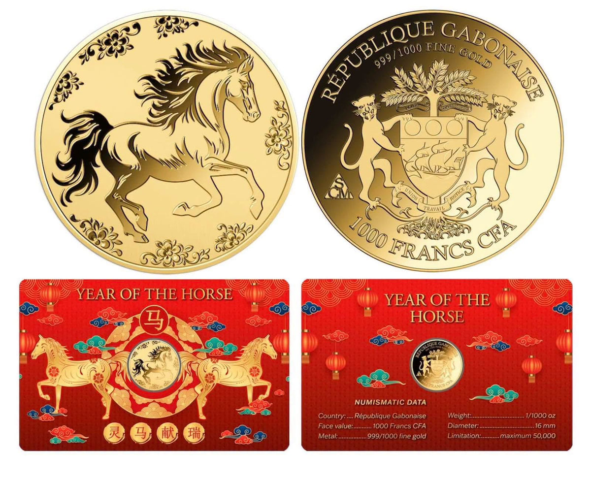 Gabon -  1000 Francs CFA –  Year of the Horse – Gold Coin Card Edition
