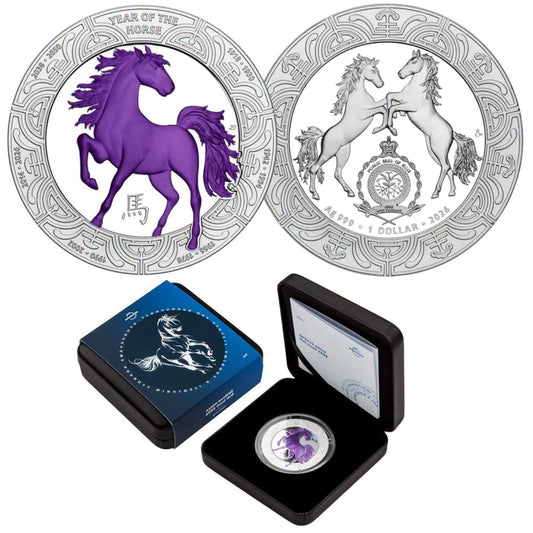 2026 Niue -$1 - 1 Oz Year of the Horse – Purple Horse Silver Coin