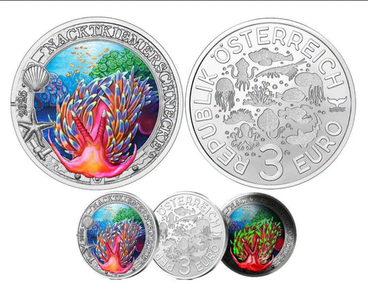 2025 Austria - 3 Euro - Sea Slug - Luminous Marine Life Series