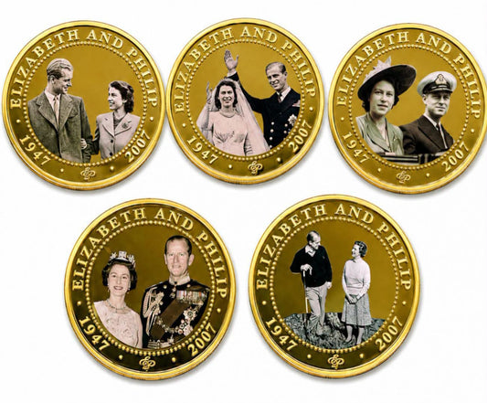 2007 - 2009 Cook Islands - Elizabeth II & Prince Philip – Royal B/W Portrait Collection (Set of 5)