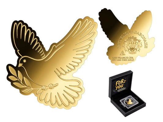 Gabon – 1000 Francs CFA - Peace Dove – Shaped Gold Coin Card