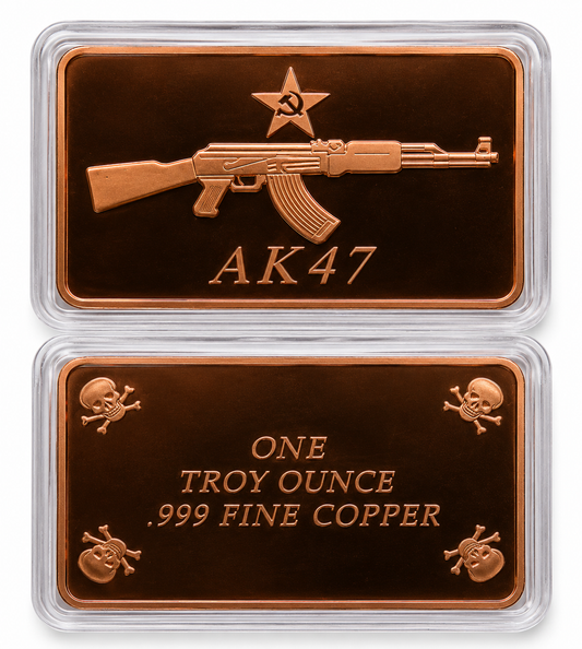 1 Troy Ounce .999 Fine AK-47 Copper Bullion Bar