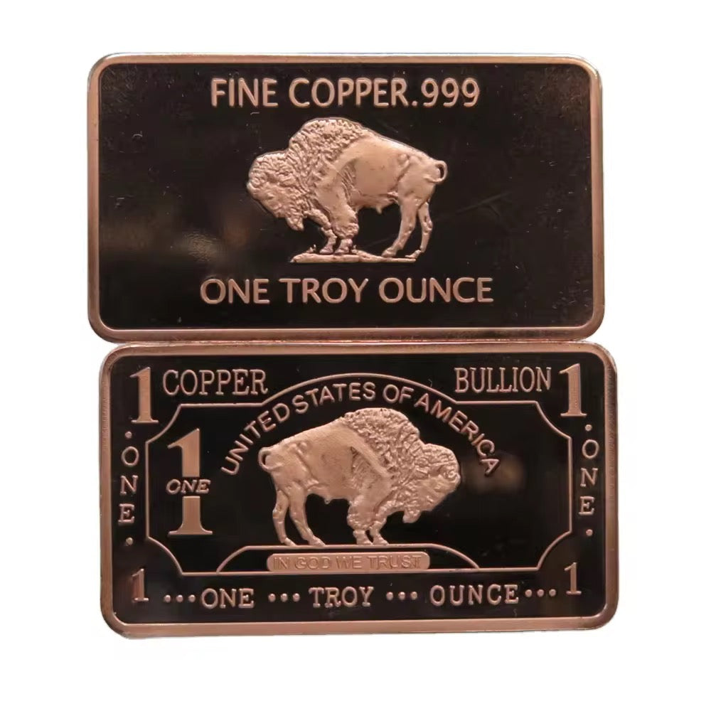 1 Troy Ounce .999 Fine Buffalo Copper Bullion Bar