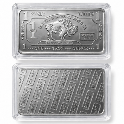 1 Troy Ounce .999 Fine Zinc Bullion Bar