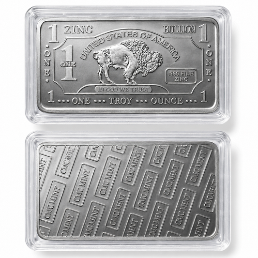 1 Troy Ounce .999 Fine Zinc Bullion Bar