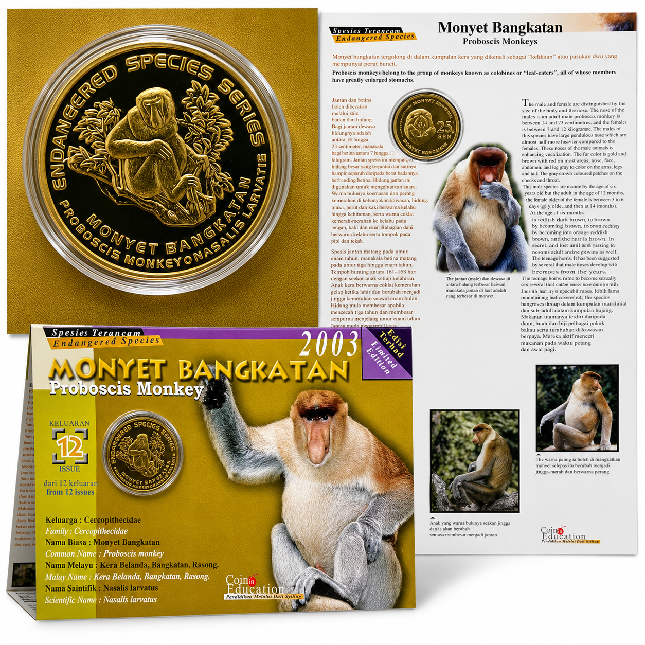 2003 Malaysia – 25 Sen - Nosey Monkey (Monyet Bangkatan) – Endangered Species Series