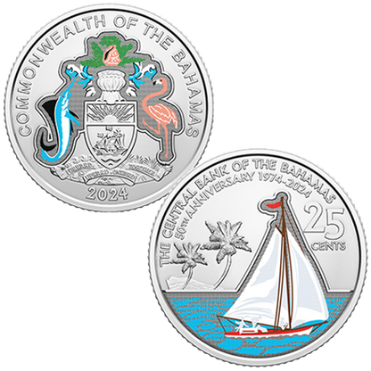2024 Bahamas - 50 years of The Central Bank Colored BU coin
