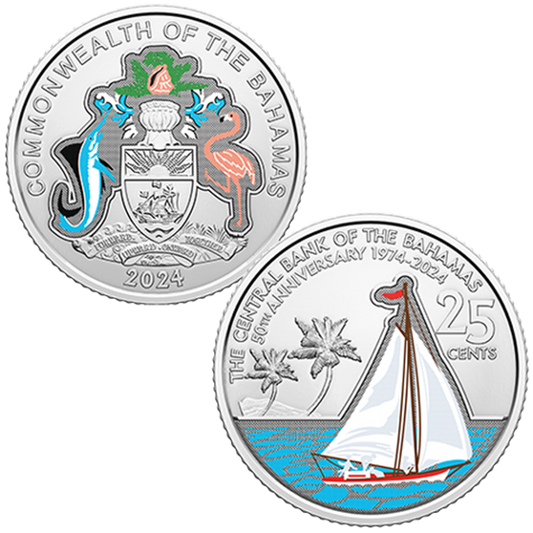 2024 Bahamas - 50 years of The Central Bank Colored BU coin