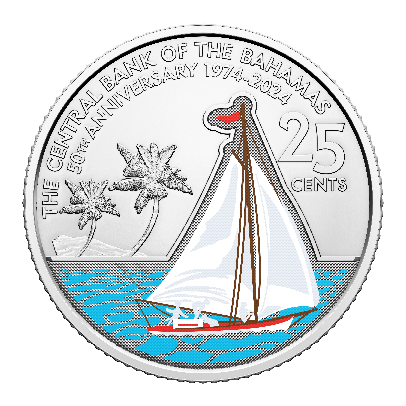 2024 Bahamas - 50 years of The Central Bank Colored BU coin