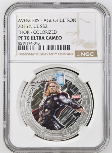 2015 Niue - 2 Dollars - 1 Oz - Thor (Avengers: Age of Ultron) Colorized Silver Coin – NGC PF70 UC