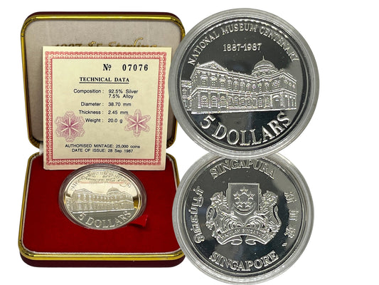 1987 Singapore – 5 Dollars - National Museum Centenary Silver Proof Coin