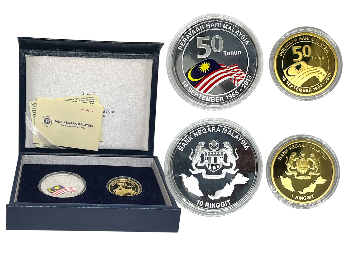 2013 Malaysia – 10 Ringgit & 1 Ringgit - Malaysia Day 50th Anniversary Silver Proof Coin Set