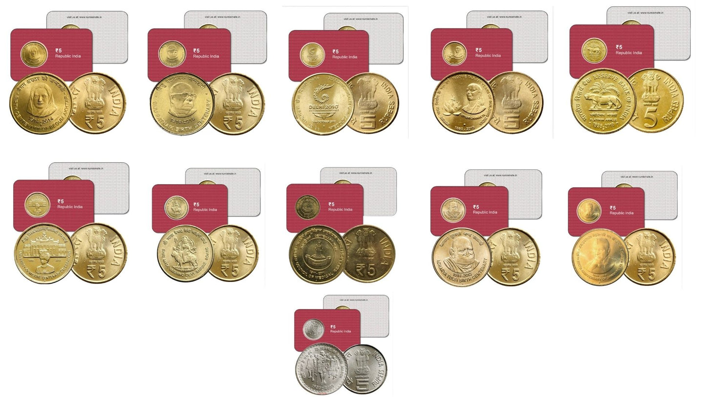 Rs.5 Commemorative Coin Cards - Set of 11