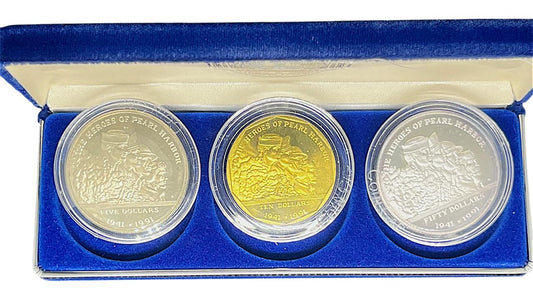 1991 USA – 5, 10 & 50 Dollars - Heroes of Pearl Harbor 3 Coin Set