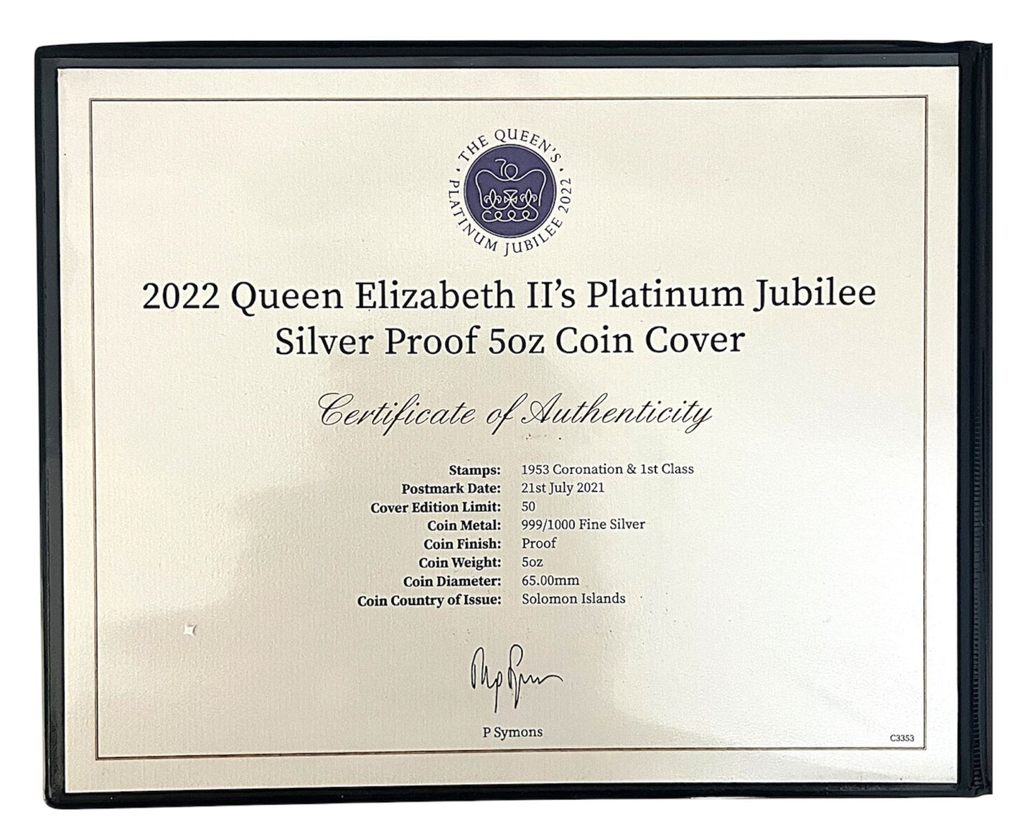 2022 Solomon Islands – 10 Dollars - Queen Elizabeth II Platinum Jubilee 5oz Silver Proof Coin Cover