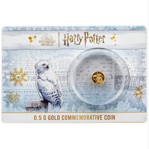 2022 Samoa - $50 Tala - Harry Potter – Hedwig Gold Commemorative Coin Card
