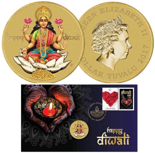 2017 MATA LAXMI Happy Diwali Colored Coin in Perth Mint Original PNC Pack image 0