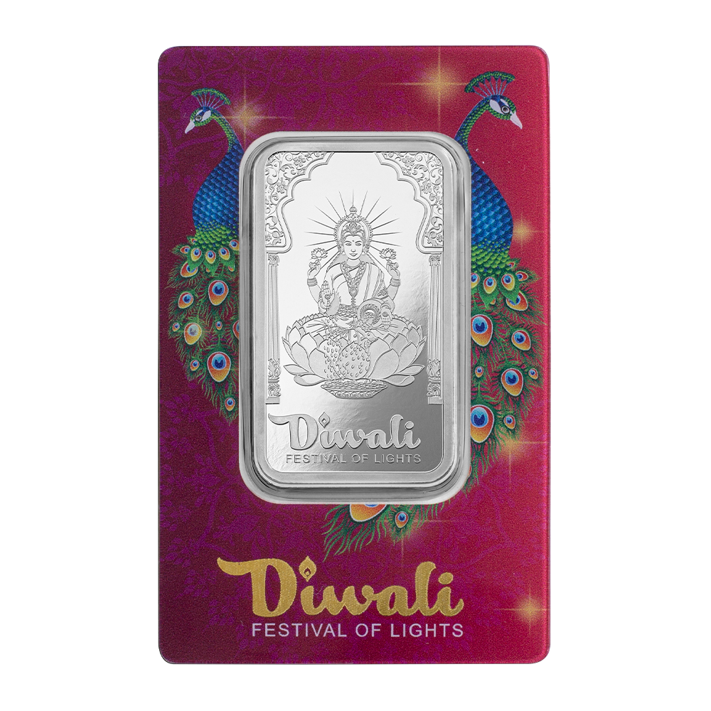2024 PAMP - Diwali - Lakshmi &amp; Peacocks 1 Oz Pure Silver Bar image 1