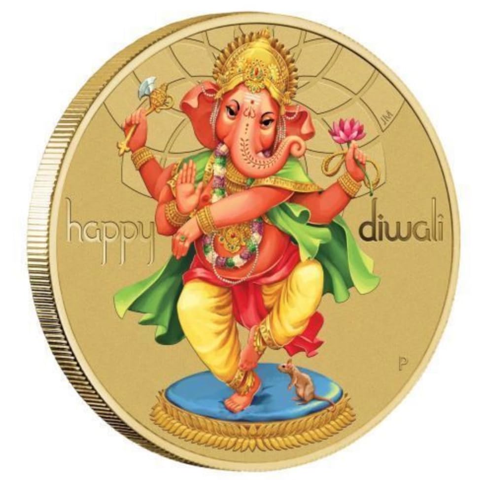 2018 Ganesh Happy Diwali Colored Coin in Perth Mint Original PNC Pack image 2