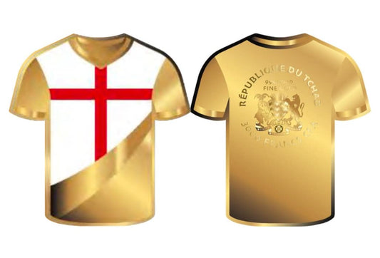 Chad - 2023 England Football Jersey Shaped Commemorative Gold Coin in Original Mint Pack image 0