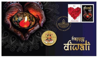 2017 MATA LAXMI Happy Diwali Colored Coin in Perth Mint Original PNC Pack image 1